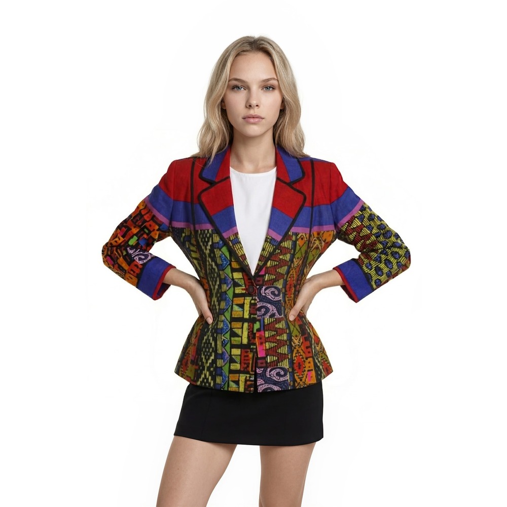 Berek Linen‎ Jacket Womens Size Medium Multicolor Geometric Zip Up Vintage